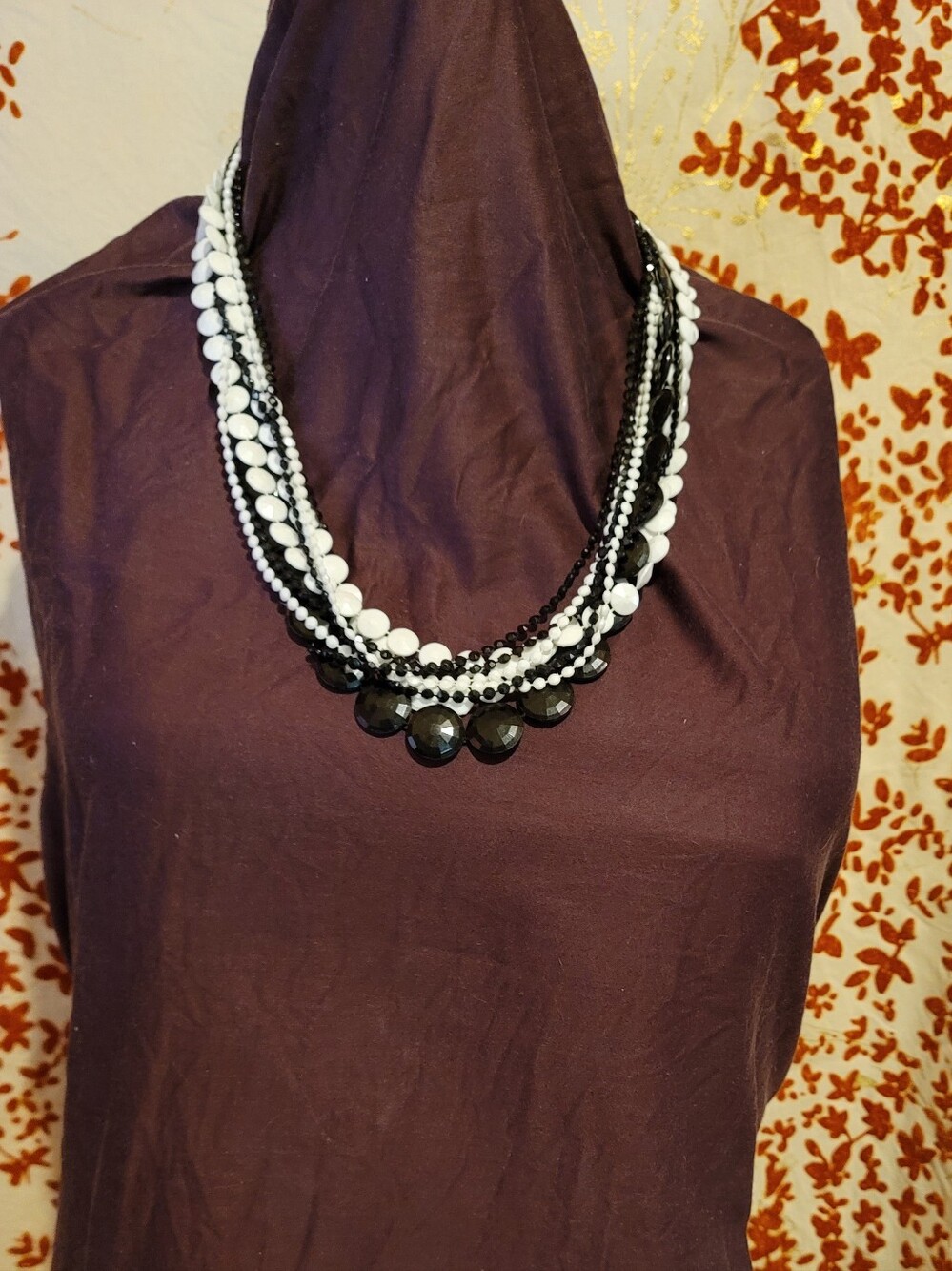 Vintage Black & White Multi Strand Retro Necklace